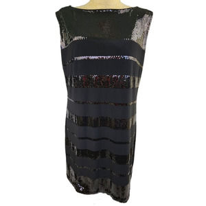White House Black Market Cocktail Party Shift Dress XL Black Striped Sequin NWT